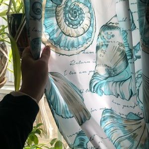 Teal Seashell coastal curtain panels, 2 pair (4 curtains total)